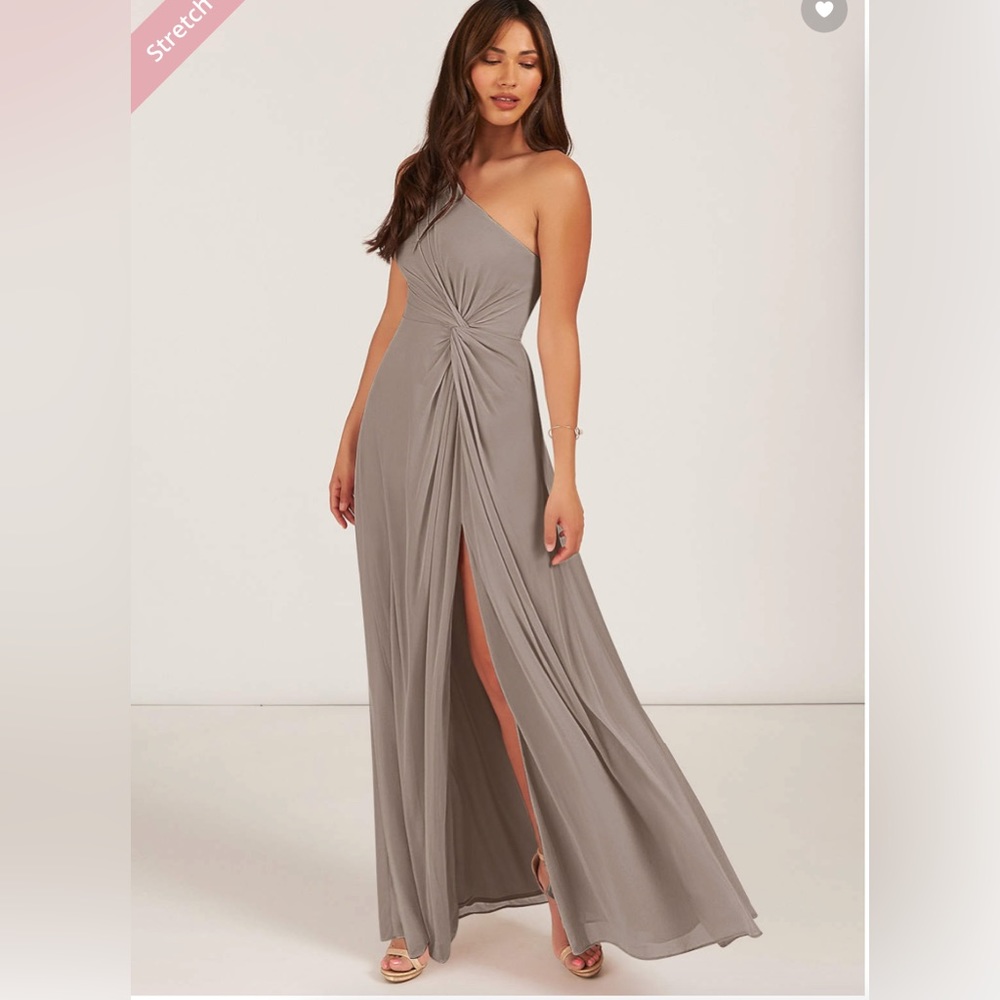 Azazie Brooke taupe dress — custom sizing
